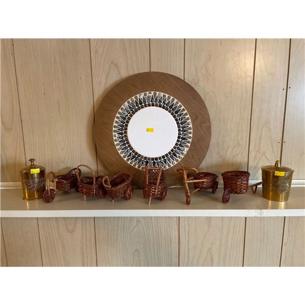 Assorted Collection Of Decor - 2 Brass Canisters With Lids From India, Wicker Art, & More