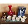 Image 1 : Assorted Collection of Home Items Crystal Vase in Box Red Vase Stein and More