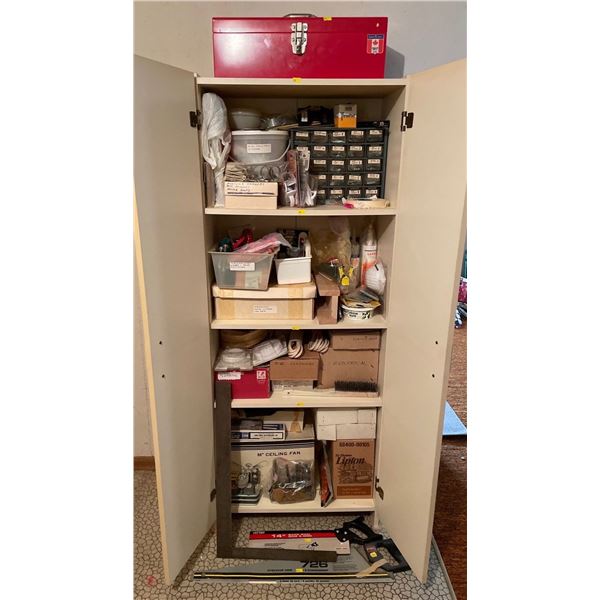 2 Door Cabinet - Contents Included - Tool Box, Misc. Tools & More 25Lx13Dx60H