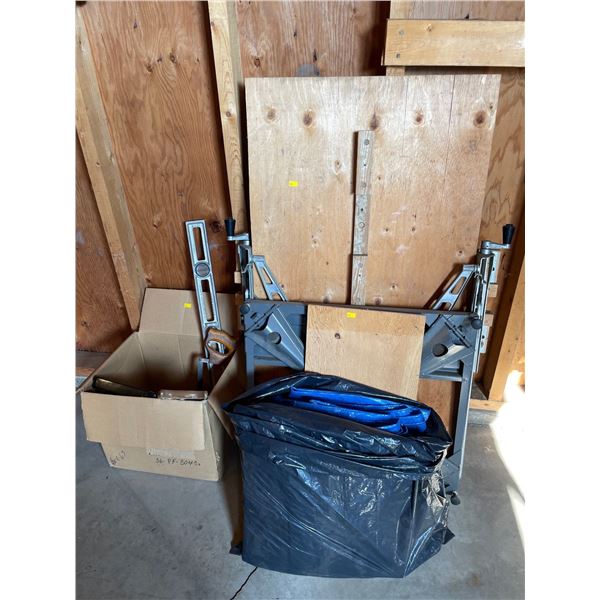 Assorted Collection Of Wood Working Tools - Work Bench, Saws, Level, & More