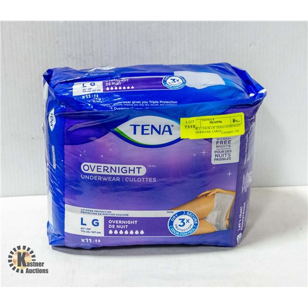 NEW 11 PACK OF TENA OVERNIGHT UNDERWEAR, LARGE