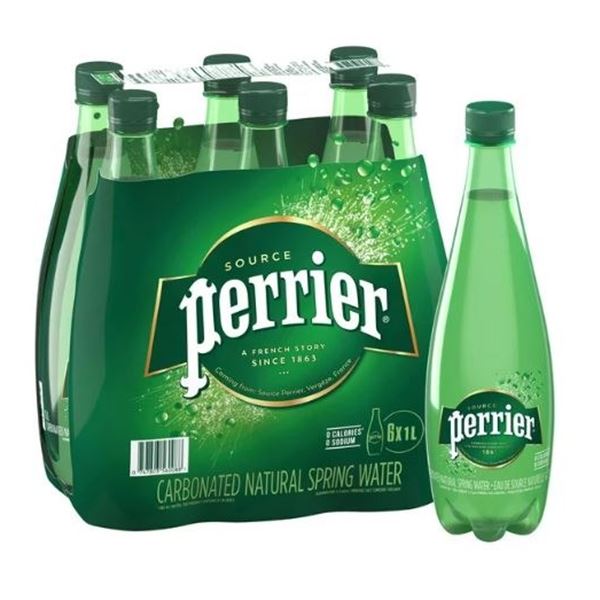 NEW 6 PACK PERRIER SPARKLING WATER 1L BOTTLES