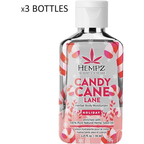 NEW 3 X 66ML BOTTLES OF HEMPZ CANDY CANE LANE