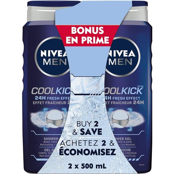 NEW 2 PACK OF NIVEA MEN COOLKICK SHOWER GEL