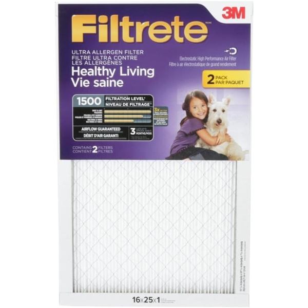 NEW FILTRETE ULTRA ALLERGEN FILTER 2 PACK 16X25X1