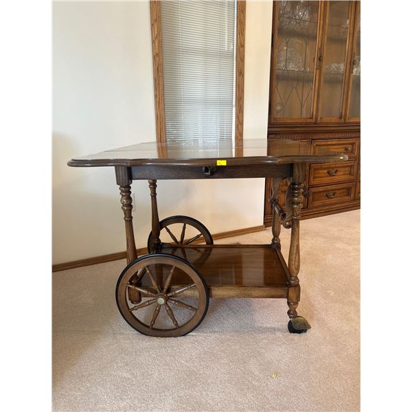Antique Drop Leaf Solid Oak Tea Cart 29L 43W Extended 28T