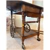 Image 3 : Antique Drop Leaf Solid Oak Tea Cart 29L 43W Extended 28T