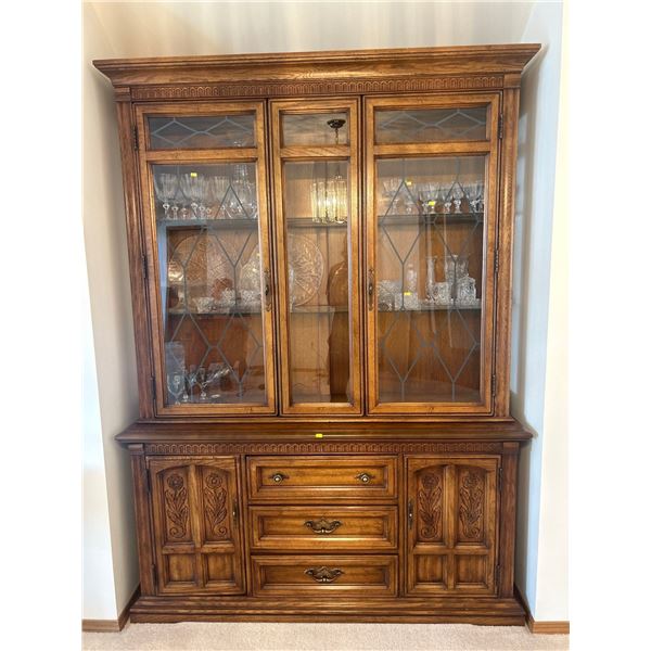 Walnut China Cabinet Contents Not Included 60L x 18D x 82 Lighted Tested