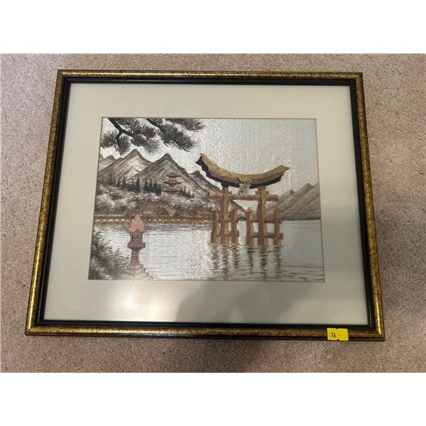 Asian Silk Art Temple Picture 15 x 13