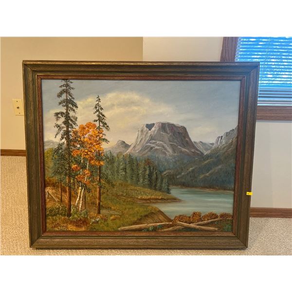 Unknown Artist Oil On Canvas Mountain Scene 35 x 29