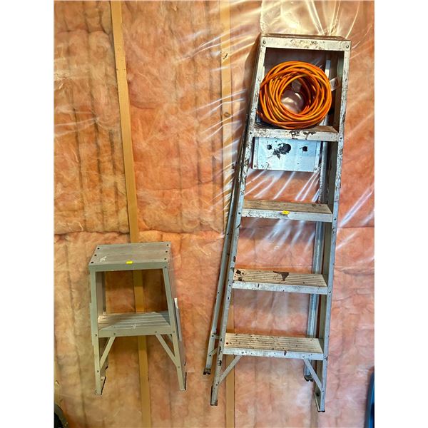 Two Ladders  One Metal Step Ladder & 5Ft Metal Ladder w/ Noma Extension Cord