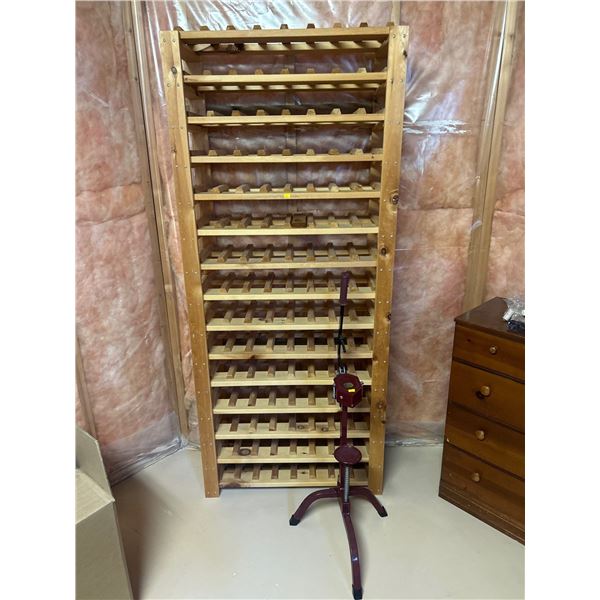 Solid Wood Wine Storage Rack 32w x 14d x 74h Plus Re-Corking Press