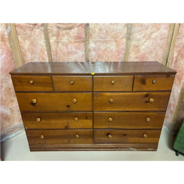 Vintage Solid Wood Ten Drawer Dresser 52w x 15d x 34h  (4 small 6 Large Drawers)