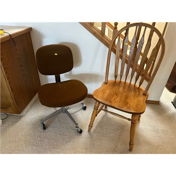 Two Chairs  one on wheels/ one wooden