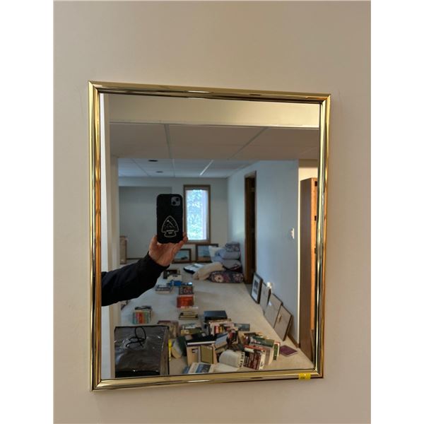 Small Hanging Brass Framed Mirror  16w x 20h