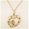 Image 1 : 14k Yellow Gold 0.48 ctw Round Ruby & Sapphire Double Heart Dual Finish Pendant