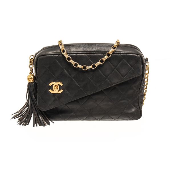 Chanel Black Leather Diagnorial Camera Bag