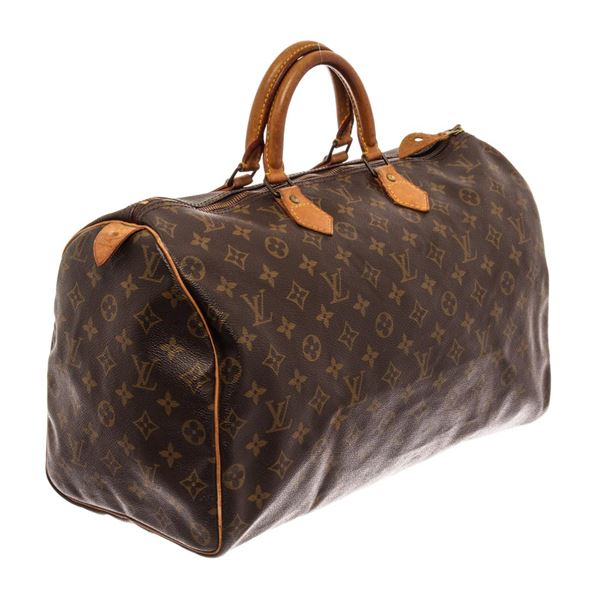 Louis Vuitton Brown Monogram Canvas Leather Speedy 40 Bag