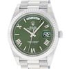 Image 1 : Rolex Mens 18K White Gold Olive Green Roman Dial Day Date President 40MM With Bo