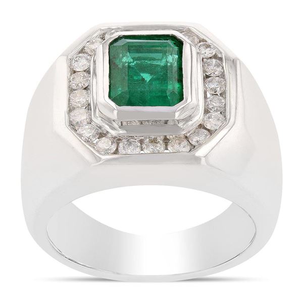 2.10 ctw Emerald and 0.45 ctw Diamond 14K White Gold Ring