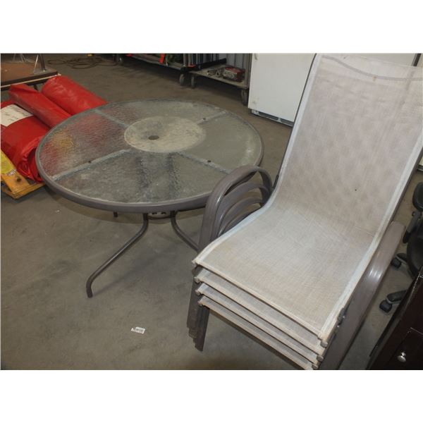 Round Glass Top Patio Table w/ 4 Chairs