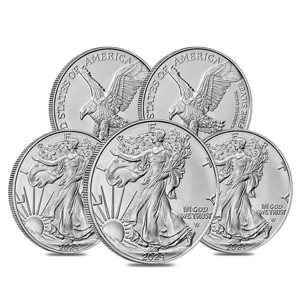 Lot of 5 - 2024 1 oz .999 Silver American Eagle $1 Coin BU 5 Oz Total