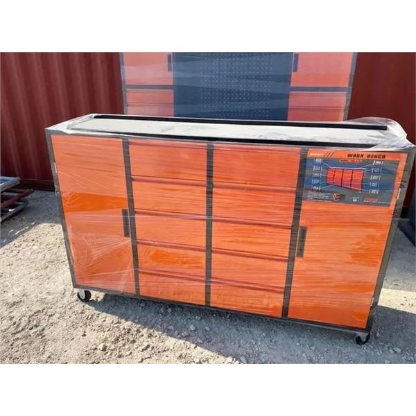 DIGGIT ORANGE / BLACK MOBILE 10 DRAWER 2 DOOR 77 W X 20 D X 44 H MOBILE WORK BENCH