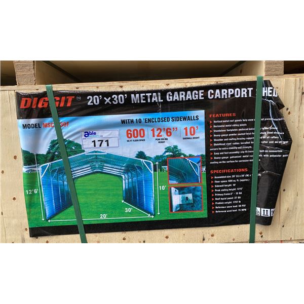 DIGGIT 20' X 30' METAL GARAGE CARPORT SHED WITH 10' ENCLOSED SIDEWALLS