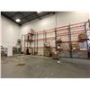 Image 8 : 7 GREEN 20' 1"H X 3' 6"D INDUSTRIAL PALLET RACKING UPRIGHTS, 38 ORANGE 8' INDUSTRIAL CROSSBARS & 37