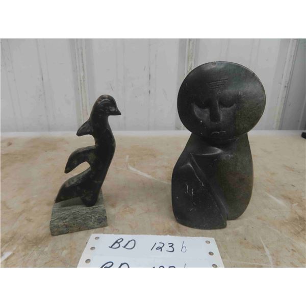 2 Inuit Soapstone Bird + Human Figure : 6  & 5  