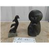 Image 1 : 2 Inuit Soapstone Bird + Human Figure : 6" & 5" 