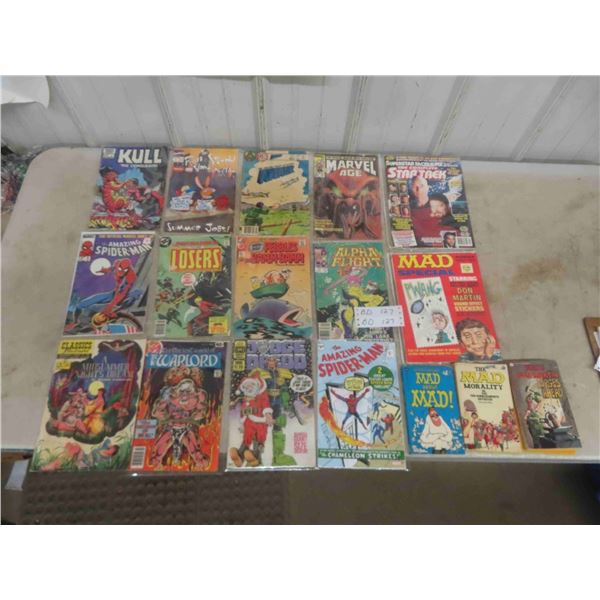 Comic Book + Mad Magazine Paperbacks, Spiderman, Warlord, Ren + Stimpy, 