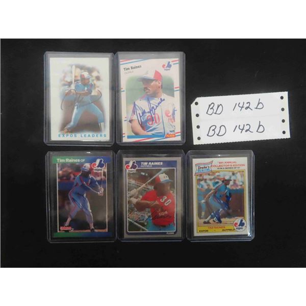 Vintage Montreal Expos Autographed Card Lot ; 4 Tim Raines, (1) Andre Dawson - 