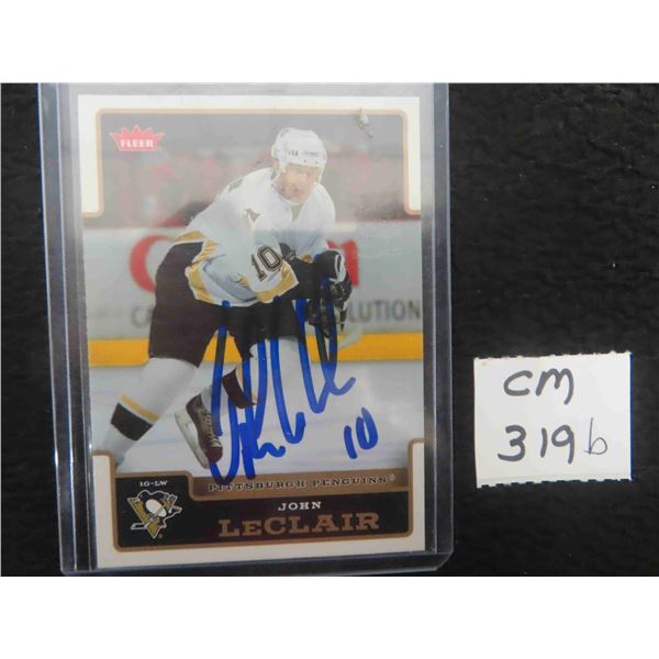 Autographed John LeClair Pittsburgh Penguins Card 