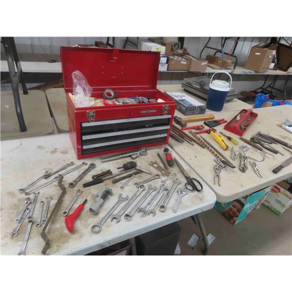 Craftsman 3 Drawer Tool Box  filled with ; Wrenches, Ratchet, Vice Grips, Pliers,