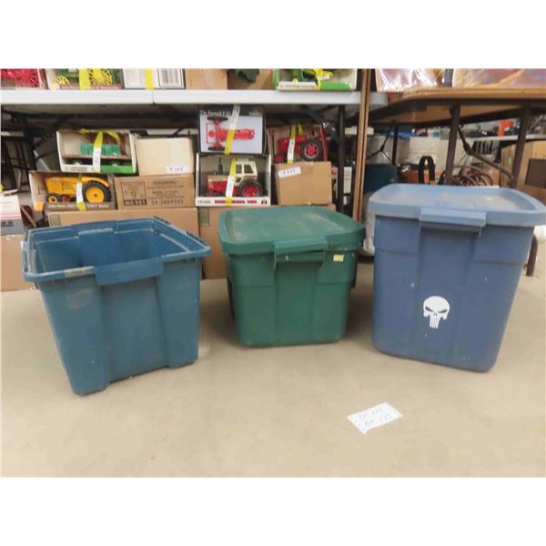 3 Totes - only 2 Lids ; 13  x 16.5  x 20  + 13  x 13  x 18  + 12  X 13  x 19  