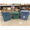 Image 1 : 3 Totes - only 2 Lids ; 13" x 16.5" x 20" + 13" x 13" x 18" + 12" X 13" x 19" 