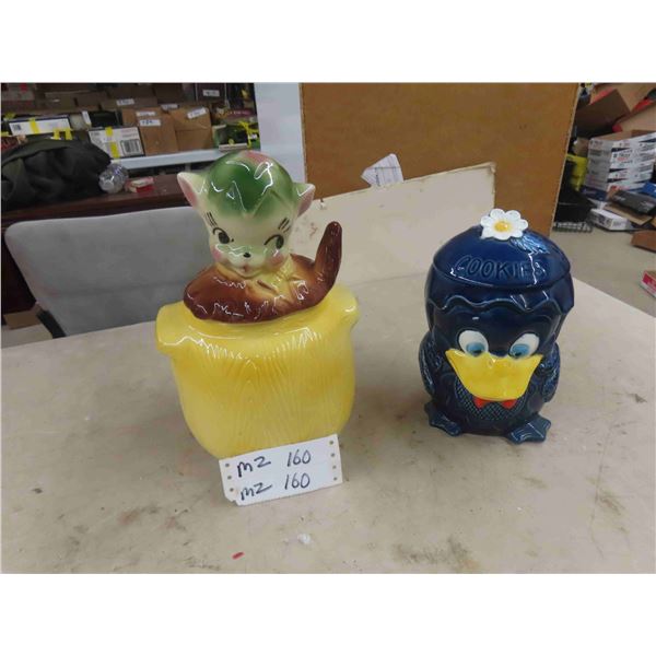 American Bisque Pup + Duck Cookie Jars, Vintage Pup Cookie Jar, Japan Duck 