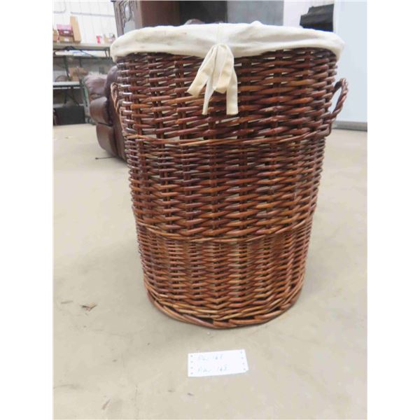 Wicker Wash Basket with Lining - needs a wash 18" x22" 