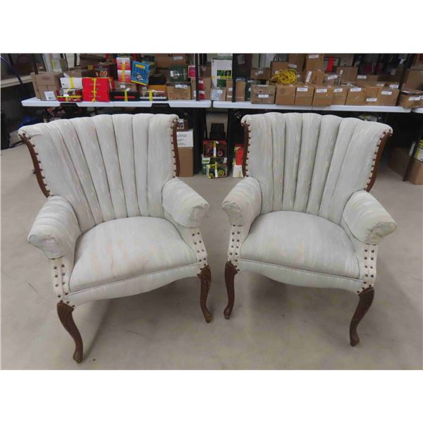 2 Matching Curve Back Chairs with Wooden Accents + Legs