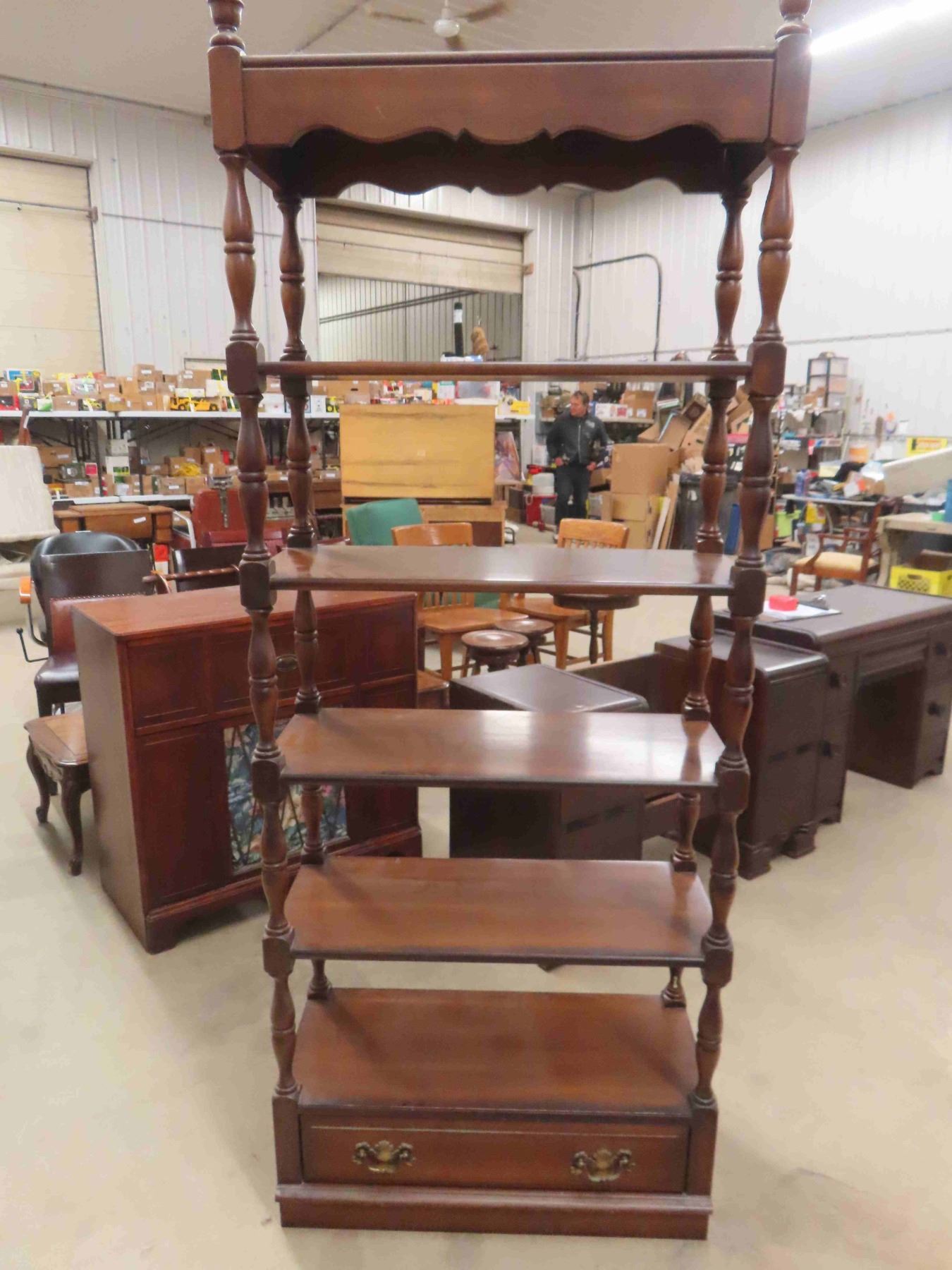 Walnut Double Sided 5 Shelves with Drawer 13