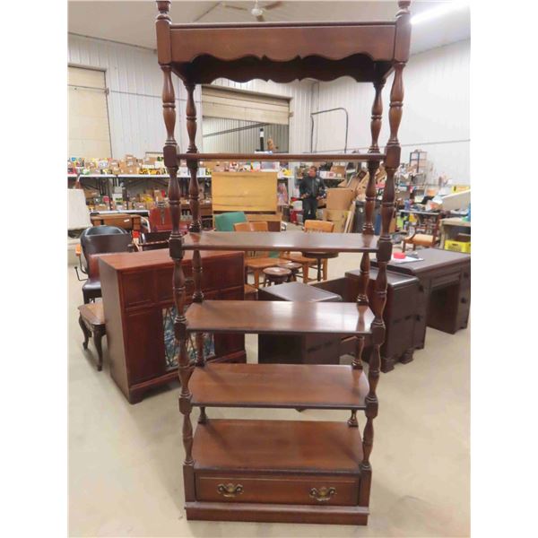 Walnut Double Sided 5 Shelves with Drawer 13  x 30  x 77  