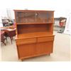 Image 1 : 2pc Krug Brothers Teak Credenza + Hutch with Sliding Glass Doors 18" x 48" x 60.25" 