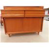 Image 9 : 2pc Krug Brothers Teak Credenza + Hutch with Sliding Glass Doors 18" x 48" x 60.25" 