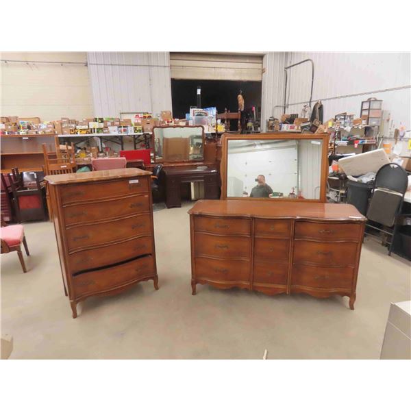 2 Dressers Both Serpentine Front ; 19" x 33" x 47" &  19" x 33" x 59" plus mirror 31" x 45" 