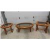 Image 1 : 3pc Oak Table Set ; Coffee Table 16" x 30" x 47", (2) End Tables 20" x 21" x 27" + 