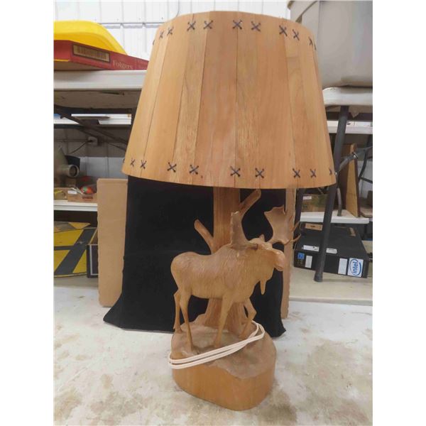 Wood Carved Moose Lamp with Matching Shade 16" x 28.5" 