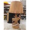 Image 1 : Wood Carved Moose Lamp with Matching Shade 16" x 28.5" 