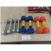 Image 1 : 8 Dumbbells ; 4 Neoprene ; (2) 10lb + (2) 8lb & 4 Steel : (2) 5lb + (2) 3lb