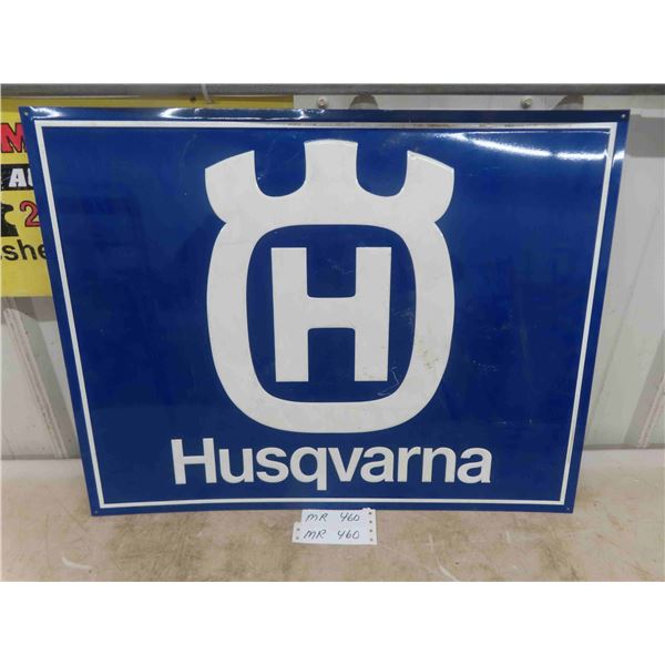 Husqvarna Embossed Metal Sign 20 x 25.5  